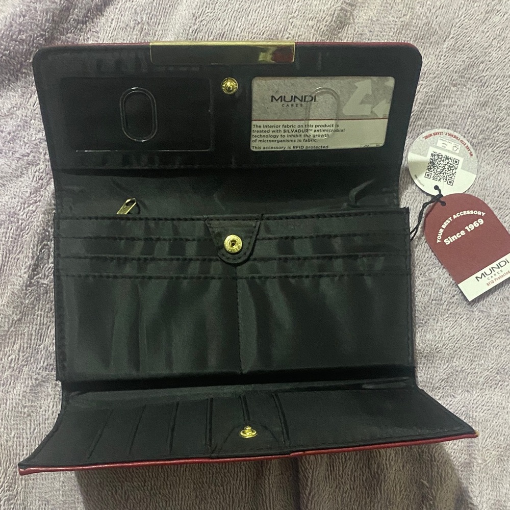 Mundi Black and Red Wallet with Gold Details